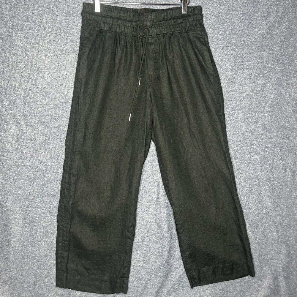 Quince Black 100% European Linen Wide Leg Crop Pants Smocked Waist Womens Medium